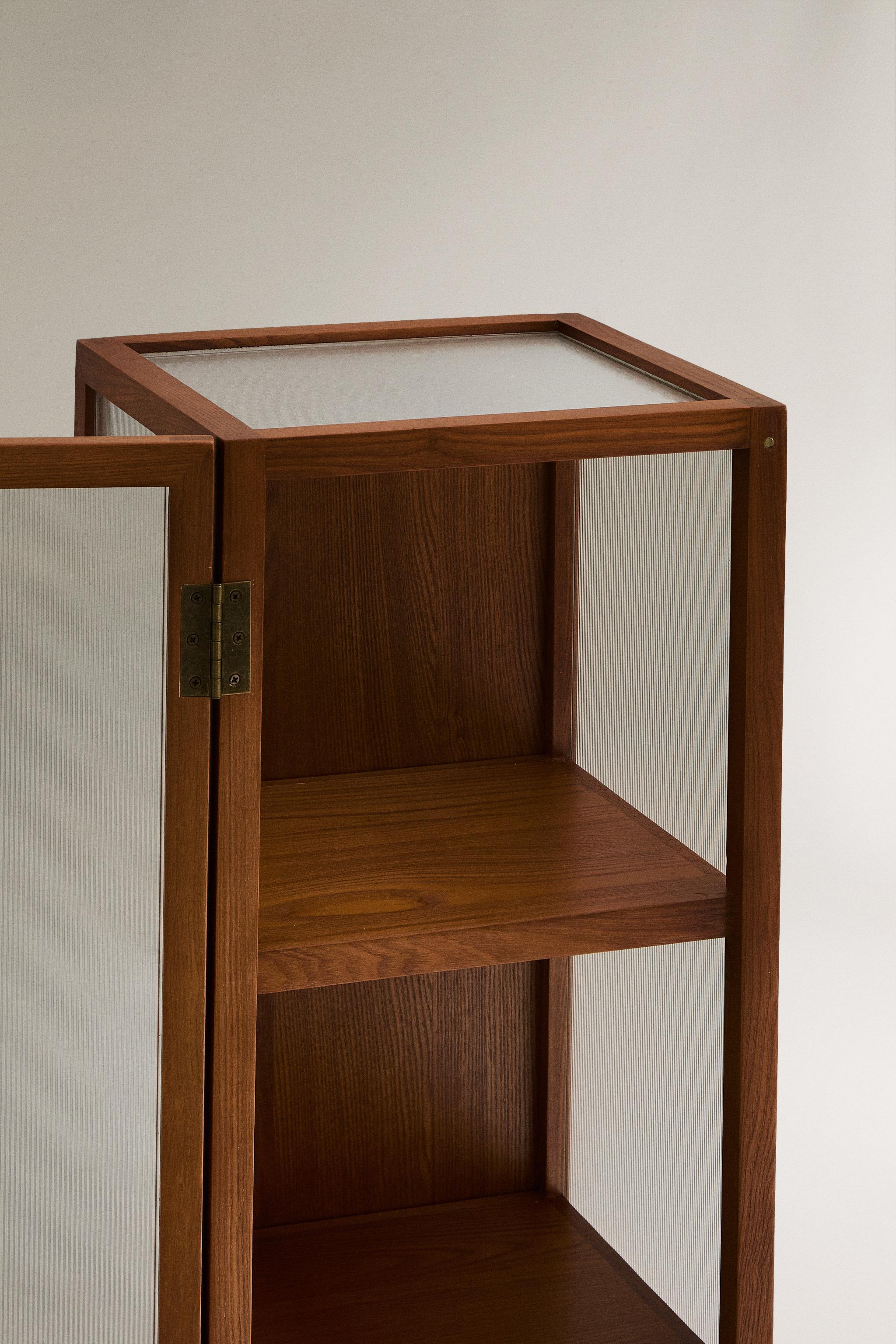 ASH WOOD STORAGE UNIT WITH GLASS DOORS